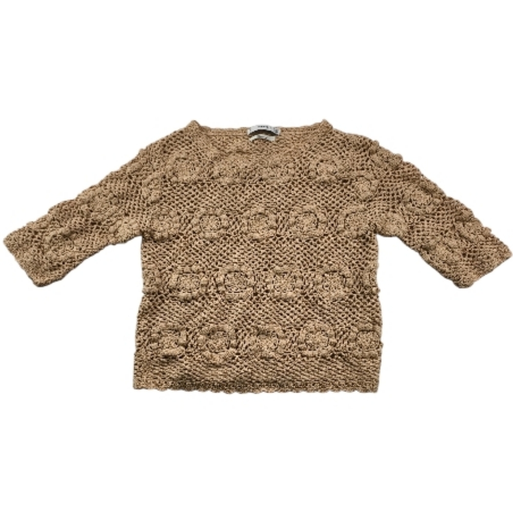 Mango Crochet Knit Top M Dusty Pink Boho Floral Light Cropped